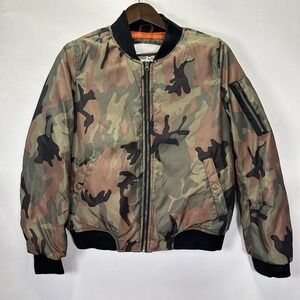 Brigitte Bailey Women's Zip Up Camo Flight Bomber Style Jacket Large